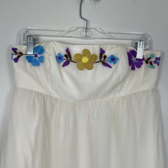Tibi New York Strapless Mini Dress Women's Size 8 Ivory Silk Cotton Embroidered - Picture 4 of 14